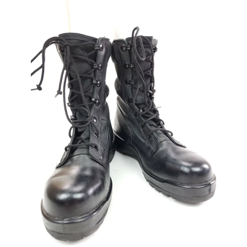 Belleville Black Leather Combat Boots Mens Size 5 W ASTM F 2413-05 Steel Toe